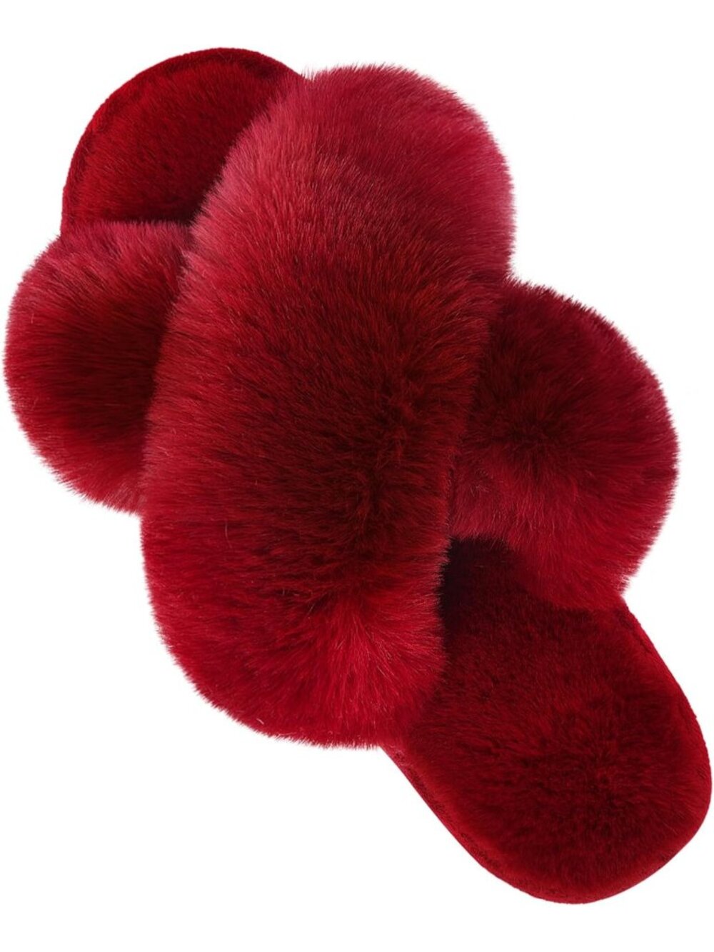 Women's Burgundy Fuzzy Cross Band Slippers Memory Foam House Shoes Slip On